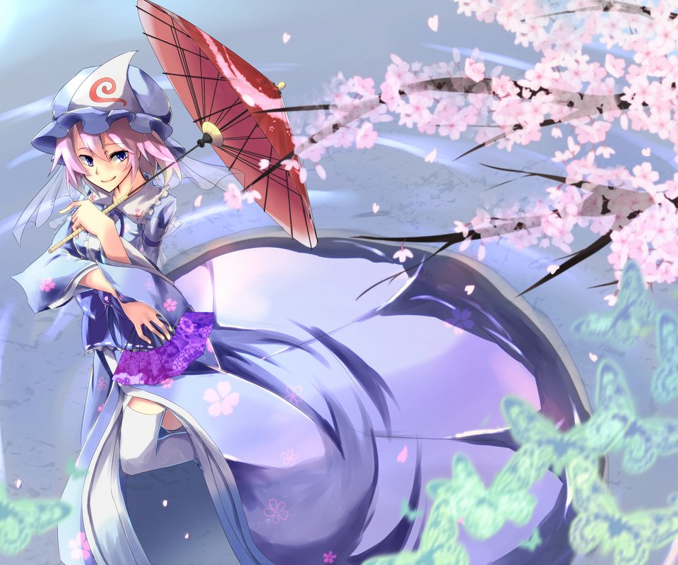 Обои девушка, сакура, saigyouji yuyuko, zont, дощечка, тохо, girl, sakura, plate, touhou разрешение 1920x1357 Загрузить