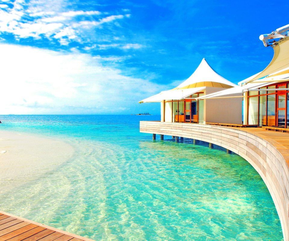 Обои море, курорт, тропики, мальдивы, sea, resort, tropics, the maldives разрешение 4277x2867 Загрузить