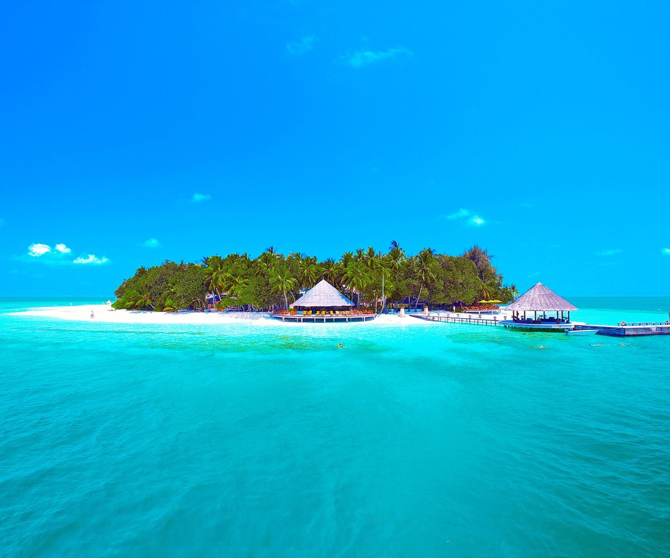 Обои море, остров, тропики, мальдивы, sea, island, tropics, the maldives разрешение 2376x1592 Загрузить