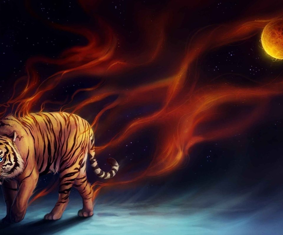 Обои тигр, арт, фэнтези, tiger, art, fantasy разрешение 2560x1600 Загрузить