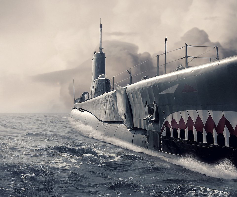 Обои арт, океан, нос, подводная лодка, art, the ocean, nose, submarine разрешение 1920x1080 Загрузить