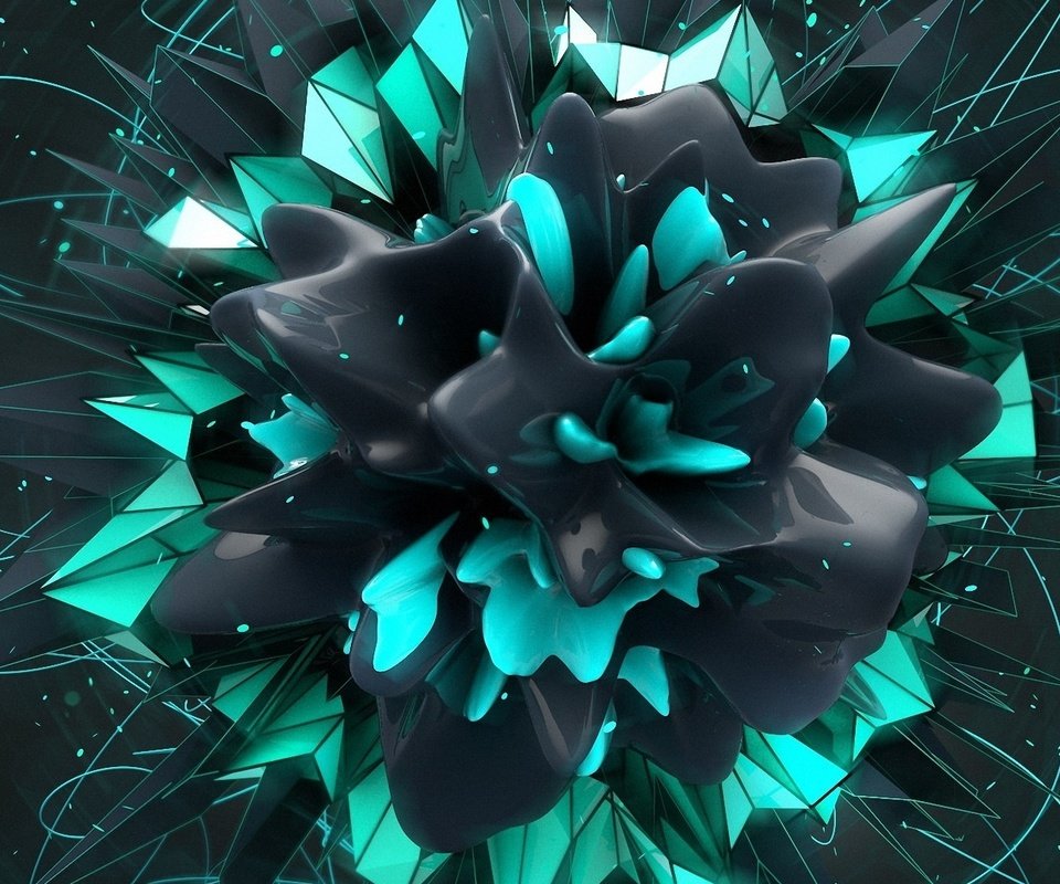 Обои цветок, графика 3d, тёмно-серый и зелёный тон, flower, 3d graphics, dark gray and green tones разрешение 1920x1080 Загрузить