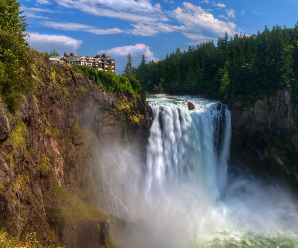 Обои водопад, поток, дом, обрыв, snoqualmie falls, waterfall, stream, house, open разрешение 1920x1080 Загрузить