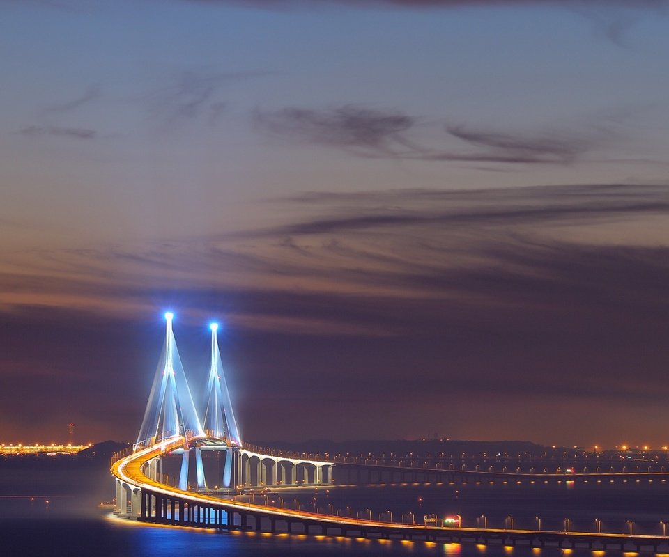 Обои город, азия, мост в инчхоне, южная корея, инчхон, the city, asia, bridge in incheon, south korea, incheon разрешение 1920x1080 Загрузить