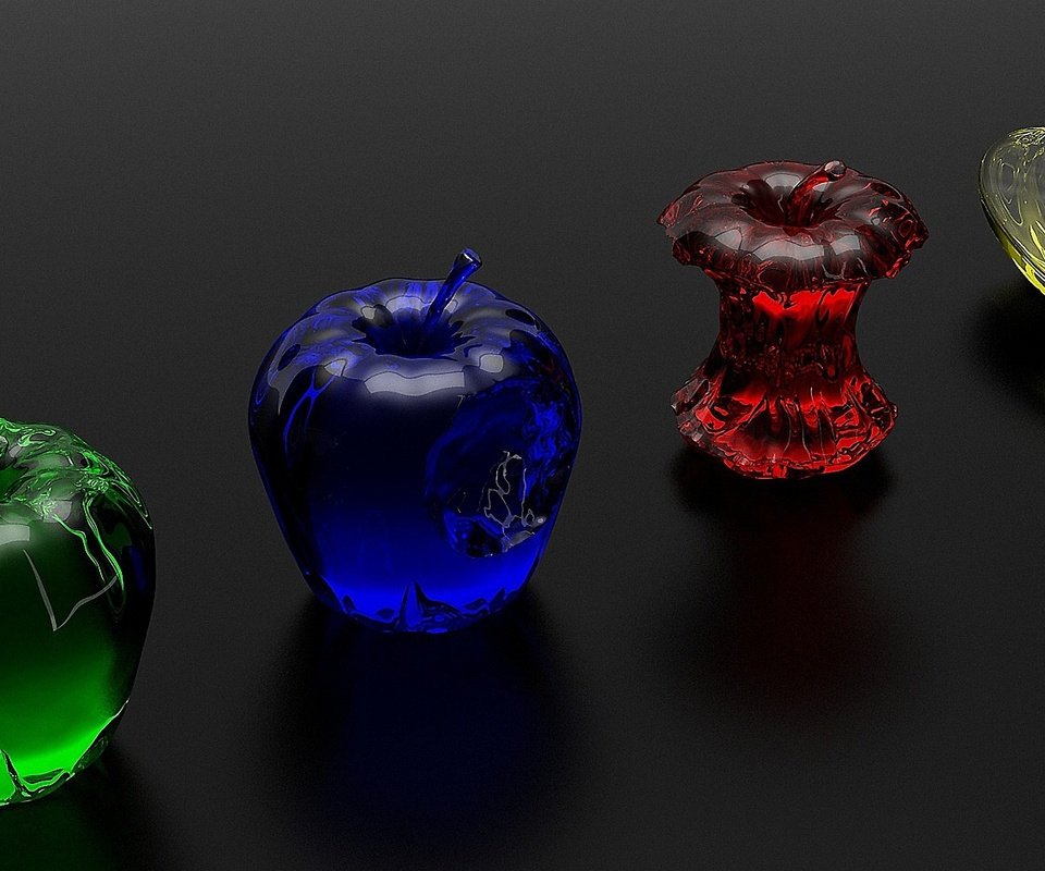 Обои разноцветные яблоки из стекла, colourful apples of glass разрешение 2560x1440 Загрузить