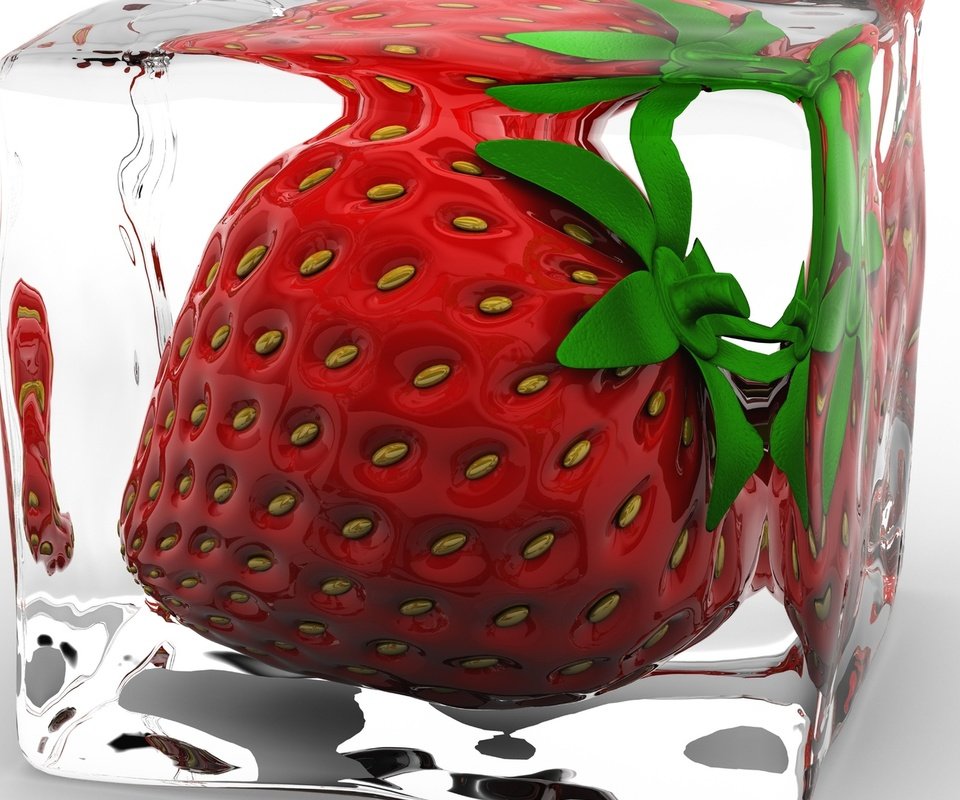 Обои клубника, лёд, куб, 3д, strawberry, ice, cube, 3d разрешение 1920x1080 Загрузить