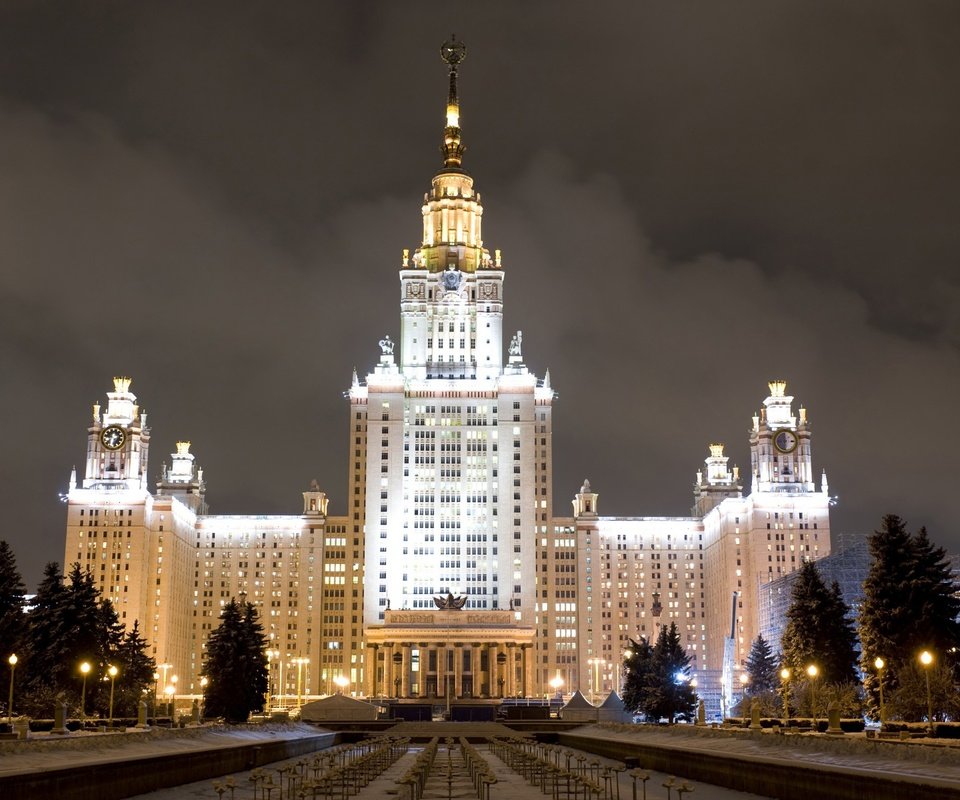 Обои зима, москва, россия, здание, университет, мгу, winter, moscow, russia, the building, university, msu разрешение 1920x1200 Загрузить