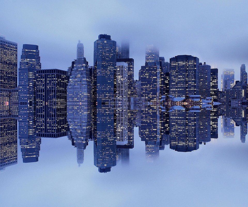 Обои отражение, туман, нью-йорк, гавань, манхеттен, reflection, fog, new york, harbour, manhattan разрешение 2048x1365 Загрузить