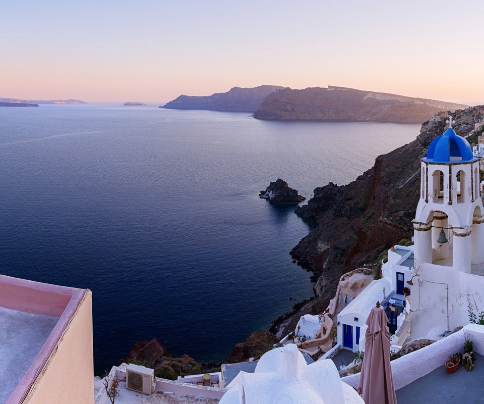 Обои греция, санторини, ойя, greece, santorini, oya разрешение 3840x1200 Загрузить