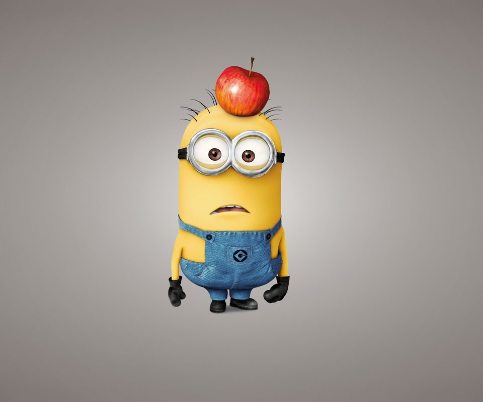 Обои мультфильм, серый фон, позитив, миньон, гадкий я 2, яблоко., cartoon, grey background, positive, minion, despicable me 2, apple. разрешение 1920x1200 Загрузить