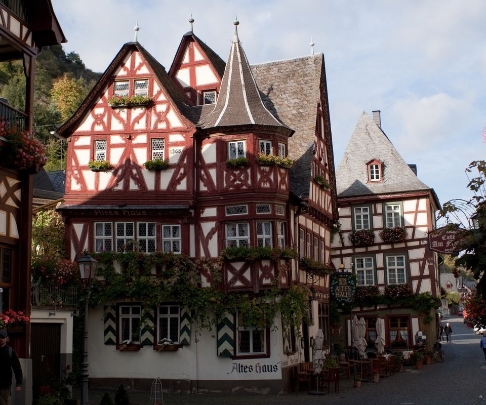 Обои германия, бахарах, фахверковые дома, germany, bacharach, half-timbered houses разрешение 1920x1200 Загрузить