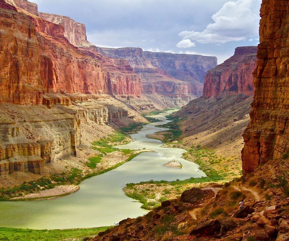 Обои река, большой каньон, природа, пейзаж, скала, каньон, аризона, долина, национальный парк, river, the grand canyon, nature, landscape, rock, canyon, az, valley, national park разрешение 1920x1080 Загрузить