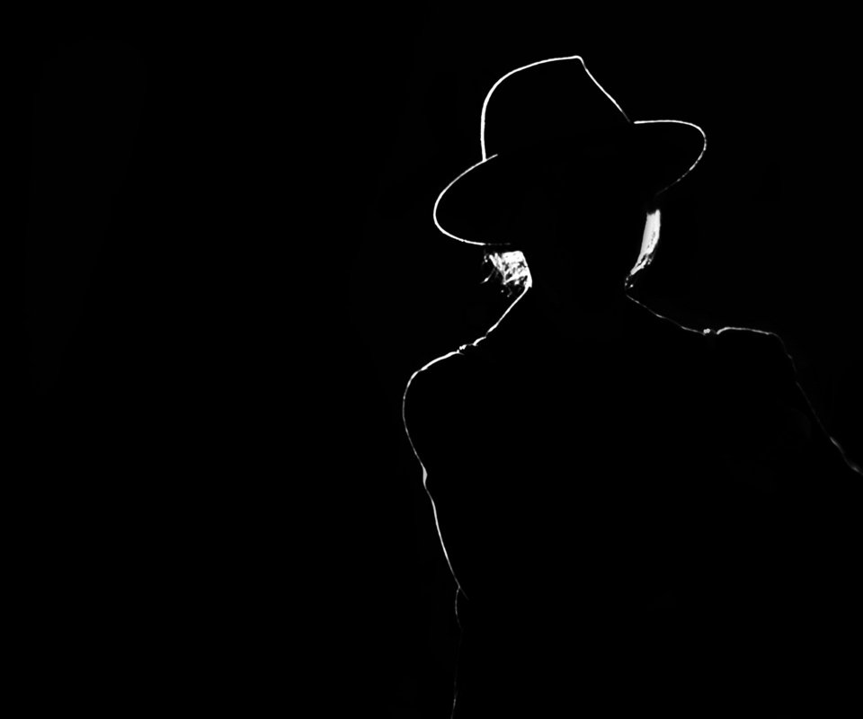 Обои девушка, силуэт, чёрно-белый, шляпа, girl, silhouette, black and white, hat разрешение 2560x1600 Загрузить