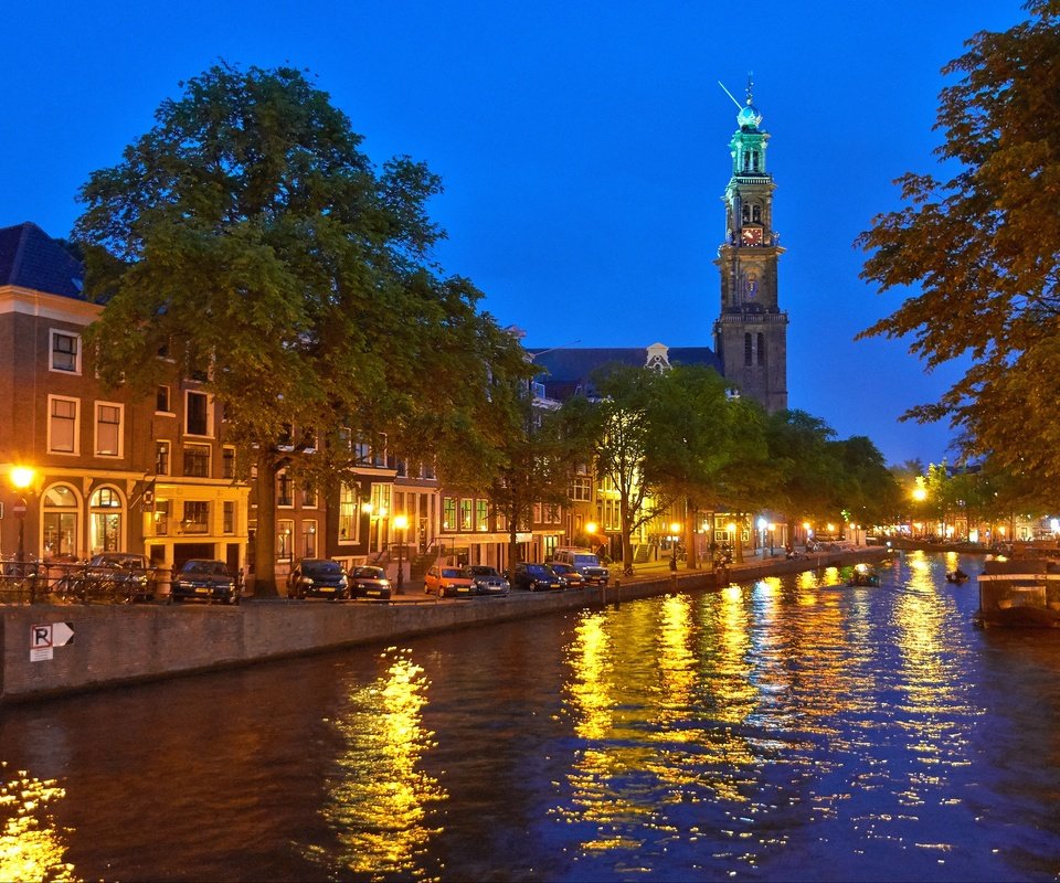 Обои огни, вечер, нидерланды, амстердам, lights, the evening, netherlands, amsterdam разрешение 3840x2345 Загрузить