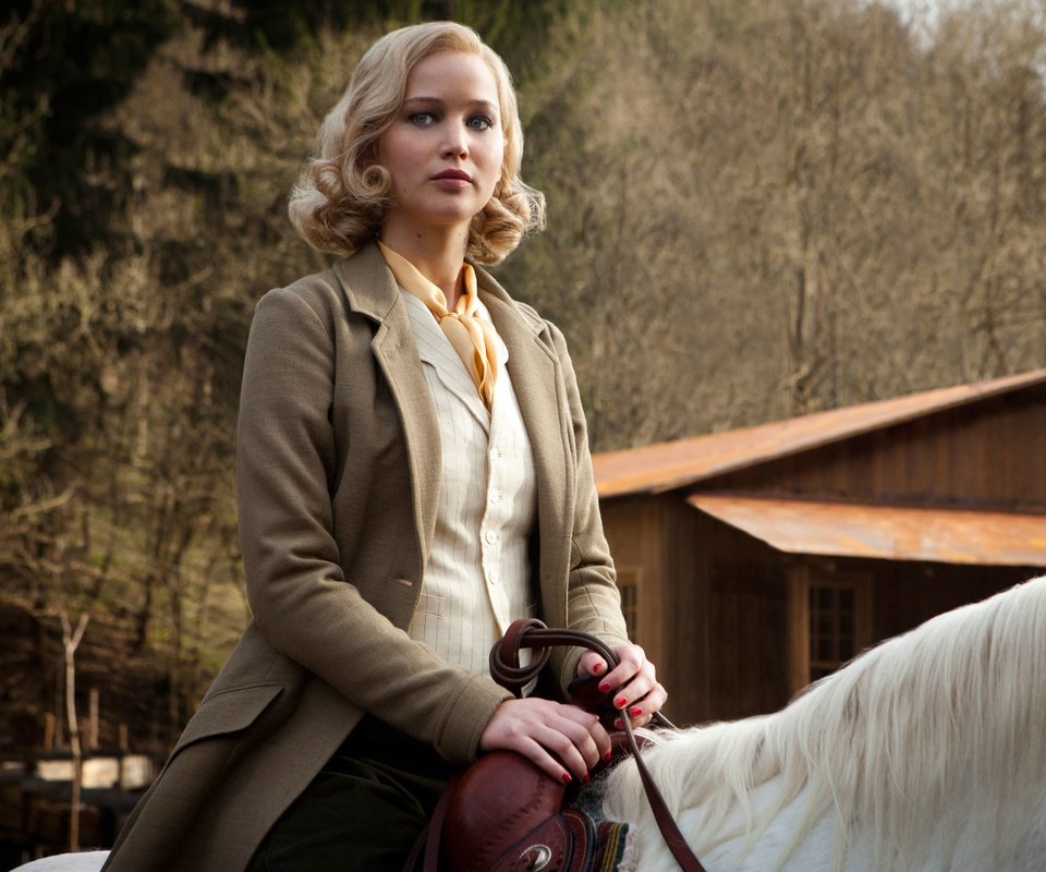 Обои лошадь, фильм, актриса, дженнифер лоуренс, serena, серена, horse, the film, actress, jennifer lawrence разрешение 4836x3224 Загрузить