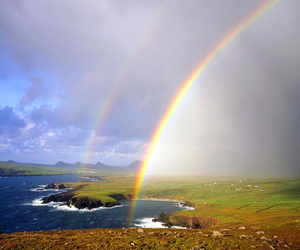 Обои река, берег, радуга, залив, ирландия, river, shore, rainbow, bay, ireland разрешение 1920x1200 Загрузить