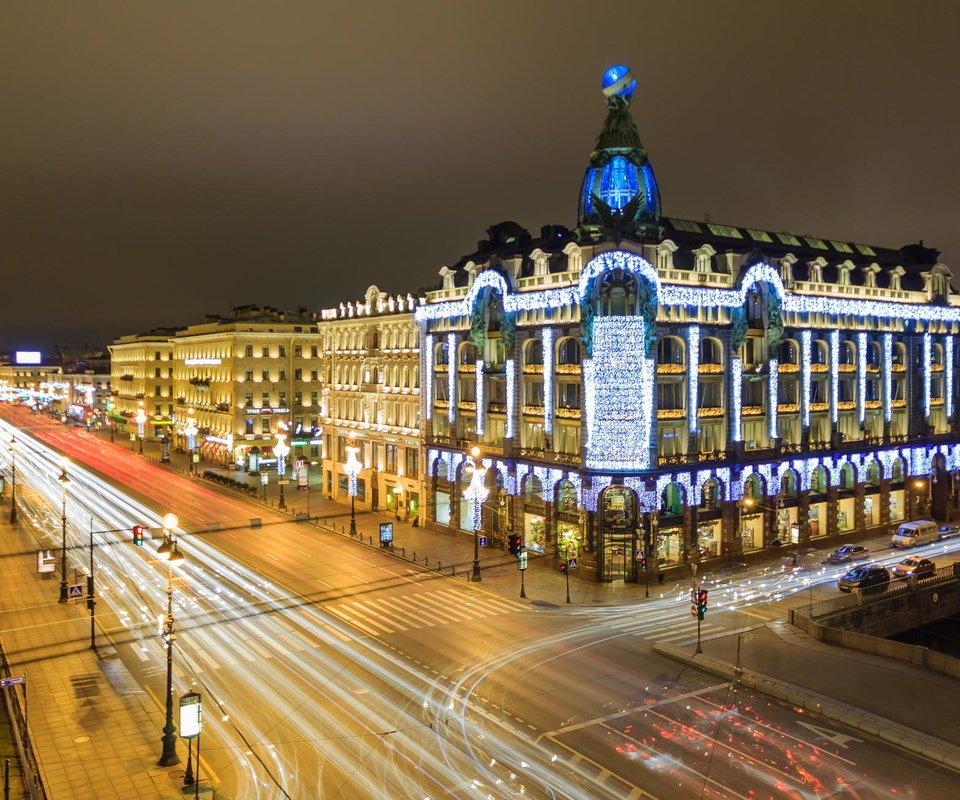 Обои россия, санкт-петербург, невский проспект ночью, russia, saint petersburg, nevsky avenue at night разрешение 2048x1306 Загрузить