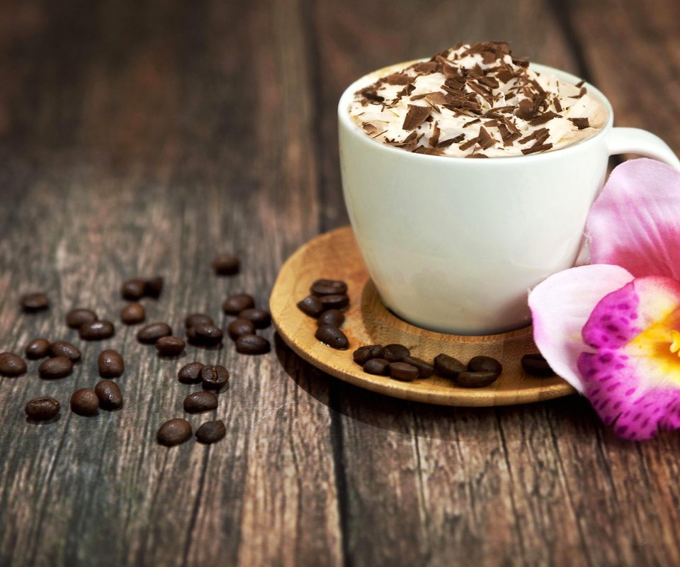 Обои цветок, зерна, кофе, кофейные, шоколад, капучино, flower, grain, coffee, chocolate, cappuccino разрешение 7000x3982 Загрузить