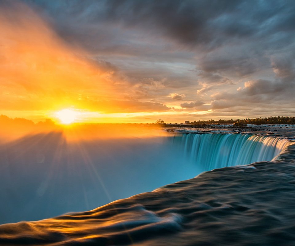 Обои восход, солнце, лучи, водопад, ниагара, sunrise, the sun, rays, waterfall, niagara разрешение 1920x1200 Загрузить