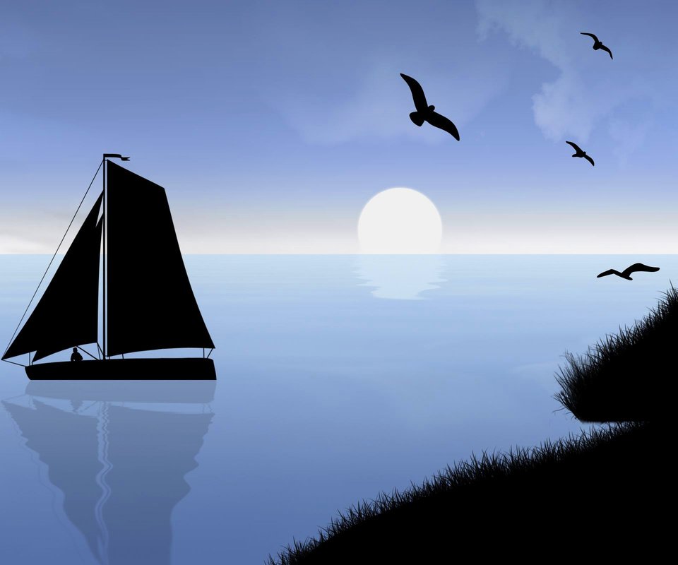 Обои вектор, море, парусник, графика, птицы, vector, sea, sailboat, graphics, birds разрешение 2560x1600 Загрузить