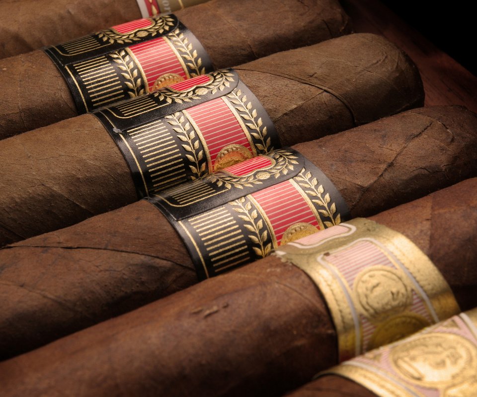 Обои макро, сигары, краcный, блака, табак, золотая, кубинские сигары, habanos, бурые, brown, macro, cigars, red, black, tobacco, gold, cuban cigars разрешение 1920x1200 Загрузить