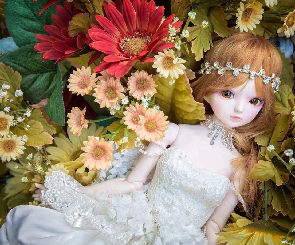 Обои цветы, игрушка, кукла, flowers, toy, doll разрешение 1920x1280 Загрузить