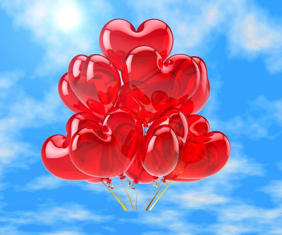 Обои любовь, воздушные шары, сердечки, неба, мелодрама, влюбленная, аэростаты, довольная, сердечка, love, balloons, hearts, sky, romance, happy, heart разрешение 2880x1920 Загрузить