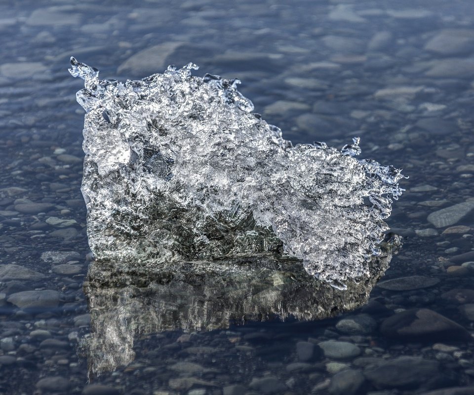 Обои вода, зима, лёд, блеск, холод, камешки, льдина, water, winter, ice, shine, cold, pebbles, floe разрешение 2048x1256 Загрузить