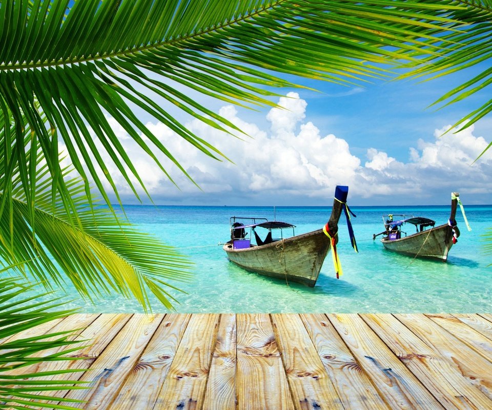 Обои пляж, лодки, пальмы, отдых, таиланд, beach, boats, palm trees, stay, thailand разрешение 2880x1800 Загрузить