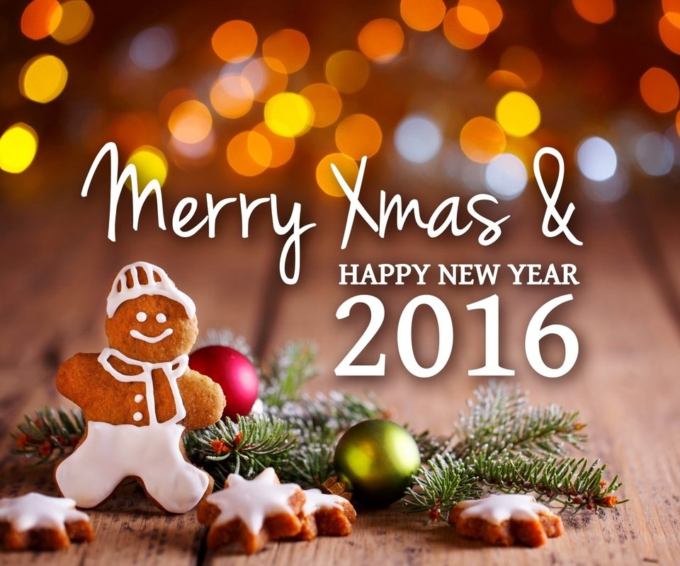 Обои новый год, 2016, пряник, шары, надпись, поздравление, рождество, пожелание, печеньки, веточки, new year, gingerbread, balls, the inscription, congratulations, christmas, wish, cookies, twigs разрешение 2560x1600 Загрузить
