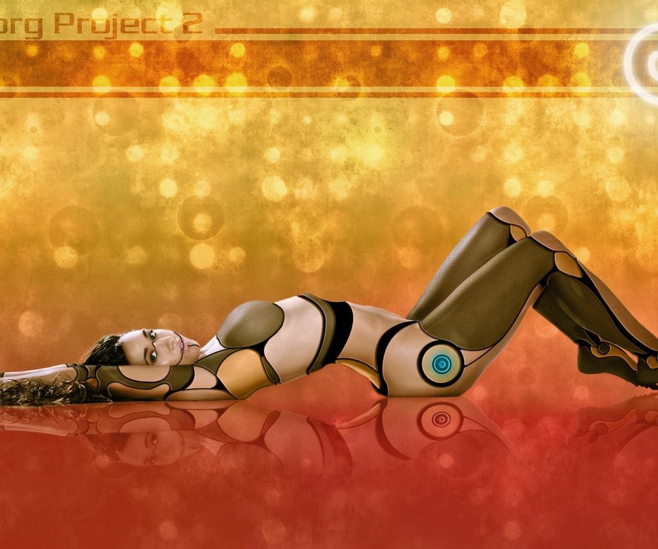 Обои девушка, cyborg project, отражение, фон, поза, взгляд, лежит, руки, киборг, girl, reflection, background, pose, look, lies, hands, cyborg разрешение 1920x1280 Загрузить