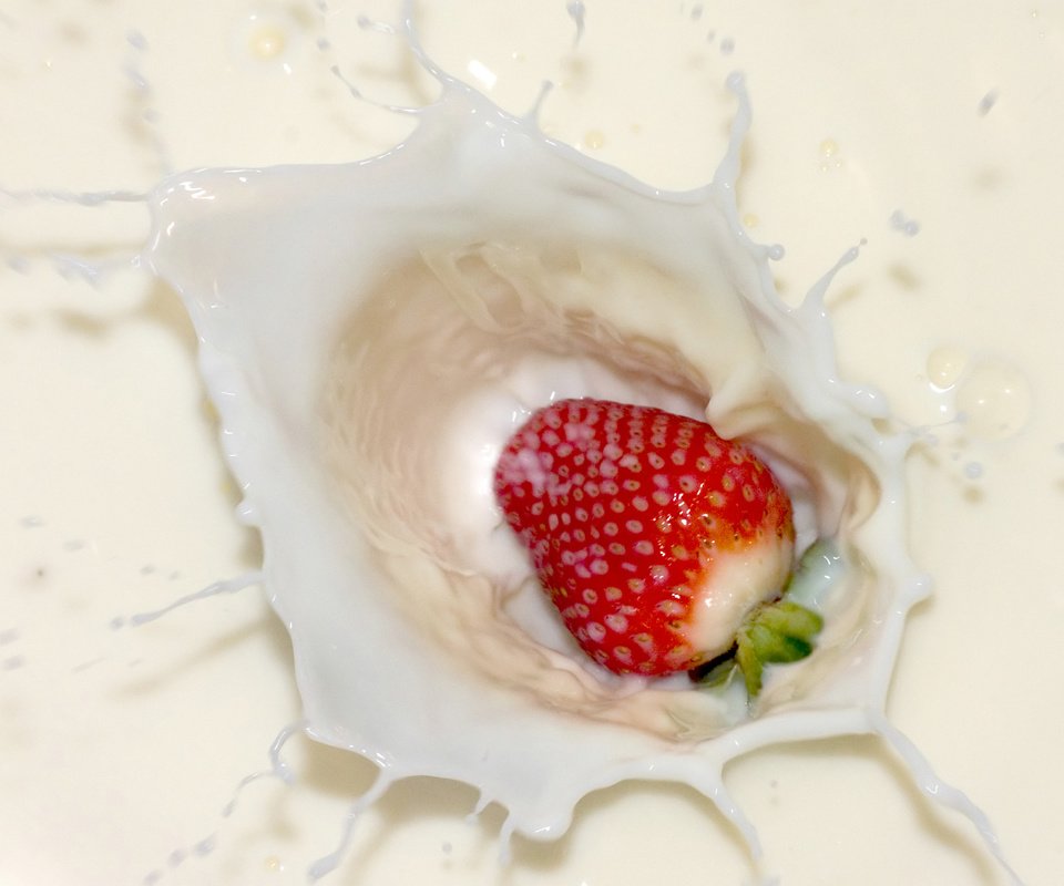 Обои ягода, клубника, всплеск, молоко, berry, strawberry, splash, milk разрешение 4992x3328 Загрузить