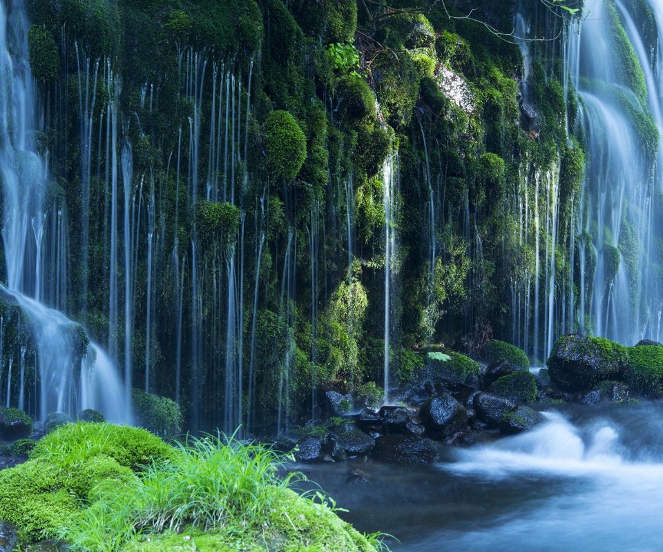 Обои камни, водопад, поток, мох, stones, waterfall, stream, moss разрешение 5423x3615 Загрузить