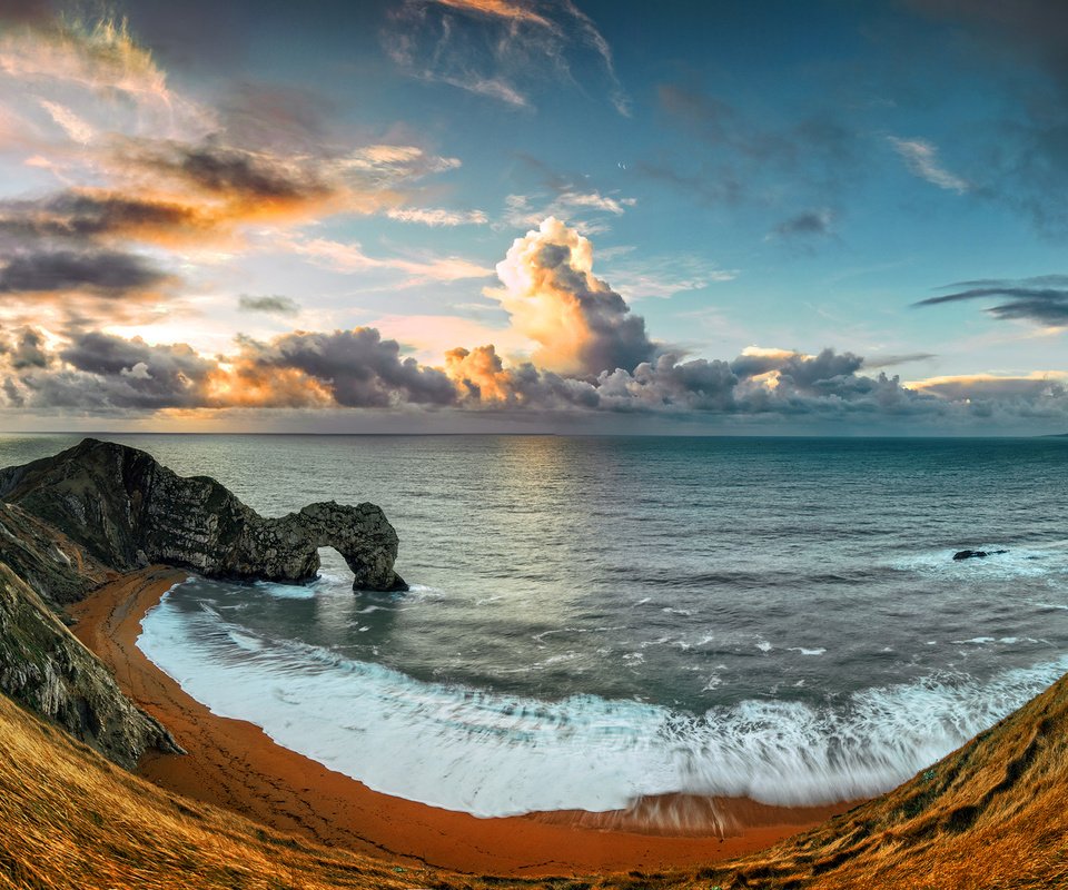 Обои скалы, пейзаж, побережье, океан, англия, арка, durdle door, the narratographer, дердл-дор, rocks, landscape, coast, the ocean, england, arch, deral-dor разрешение 3000x1533 Загрузить