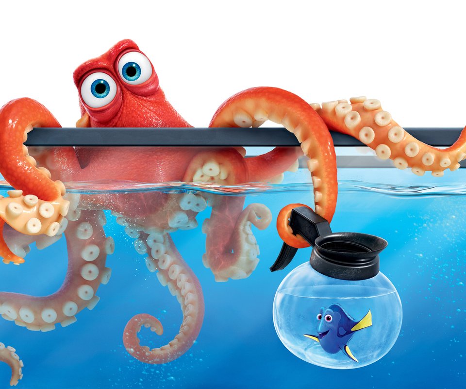 Обои осьминог, мультфильм, аквариум, рыбка, в поисках дори, finding dory, дори, octopus, cartoon, aquarium, fish, in finding dory, dori разрешение 3840x2400 Загрузить