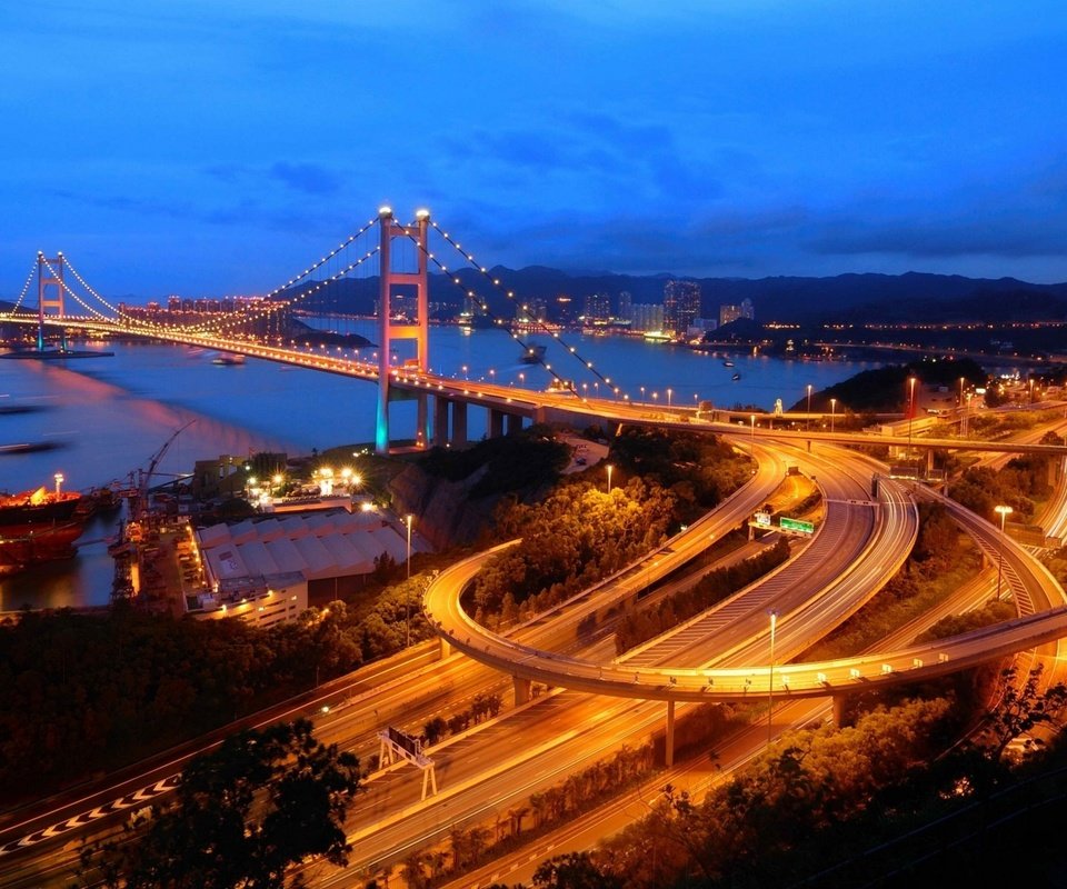 Обои ночь, мост, город, дороги, гон-конг, гонконг, цинма, night, bridge, the city, road, hong kong, tsing ma bridge разрешение 1920x1080 Загрузить