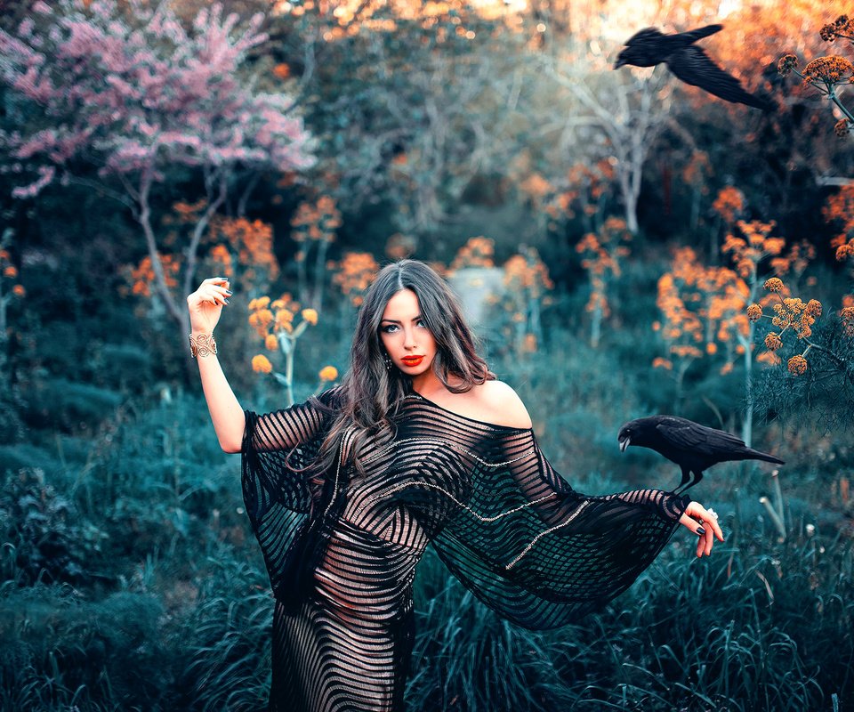 Обои природа, девушка, птицы, макияж, красивая девушка, queen of the forest, nature, girl, birds, makeup, beautiful girl разрешение 2000x1335 Загрузить