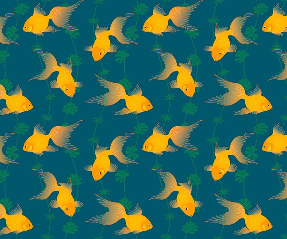 Обои арт, узор, рыбы, золотая рыбка, водоросли, хвост, art, pattern, fish, goldfish, algae, tail разрешение 1920x1280 Загрузить