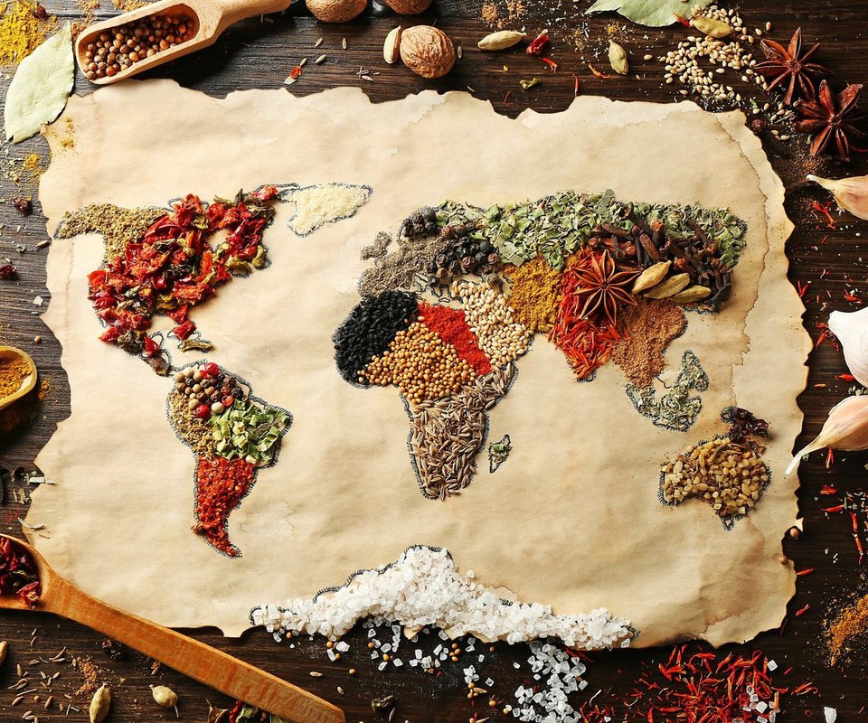 Обои карта мира, материки, специи, world map, continents, spices разрешение 1920x1080 Загрузить