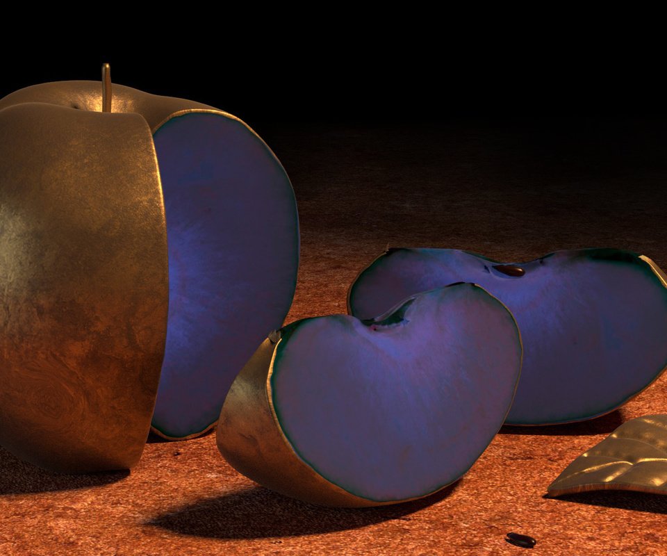 Обои металл, яблоко, синее, 3д, metal, apple, blue, 3d разрешение 1920x1080 Загрузить