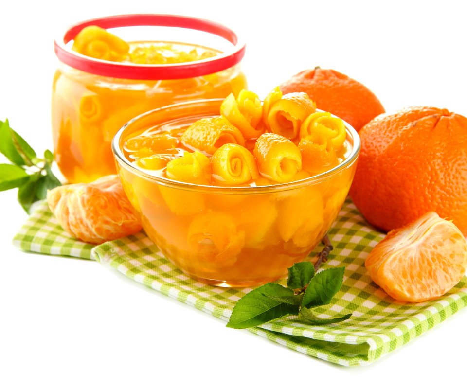 Обои фрукты, белый фон, банка, мандарины, цитрусы, варенье, fruit, white background, bank, tangerines, citrus, jam разрешение 4899x3197 Загрузить