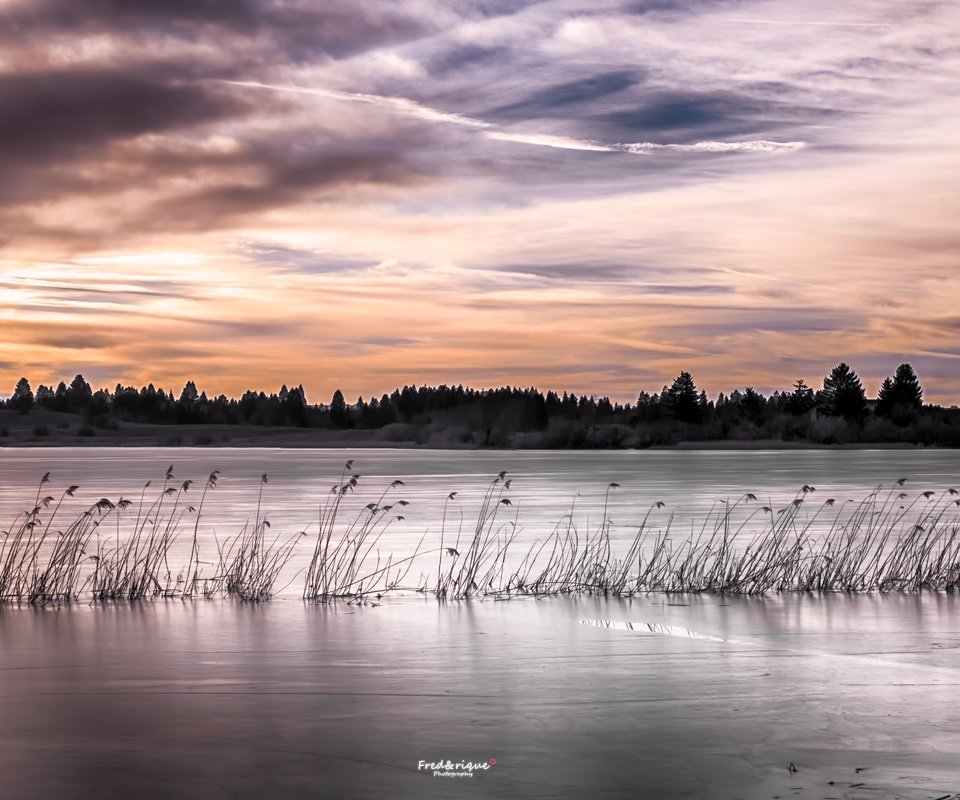 Обои озеро, закат, камыш, lake, sunset, reed разрешение 5472x3080 Загрузить