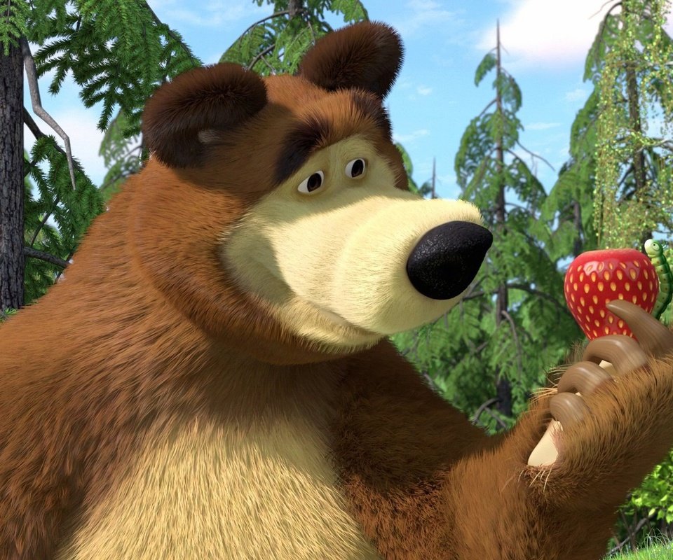 Обои клубника, мультфильм, мишка, маша и медведь, strawberry, cartoon, bear, masha and the bear разрешение 1920x1080 Загрузить