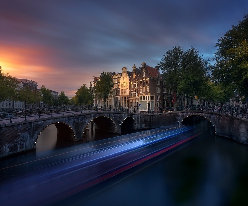 Обои закат, мост, амстердам, sunset, bridge, amsterdam разрешение 2500x1563 Загрузить
