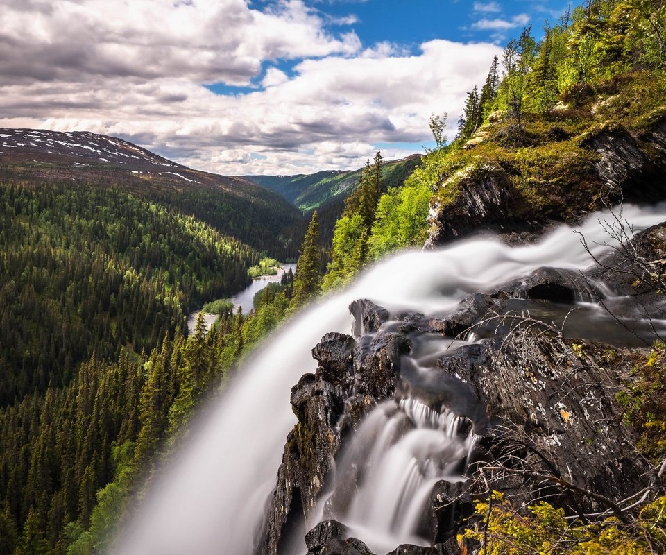 Обои река, природа, гора, водопад, river, nature, mountain, waterfall разрешение 2048x1365 Загрузить