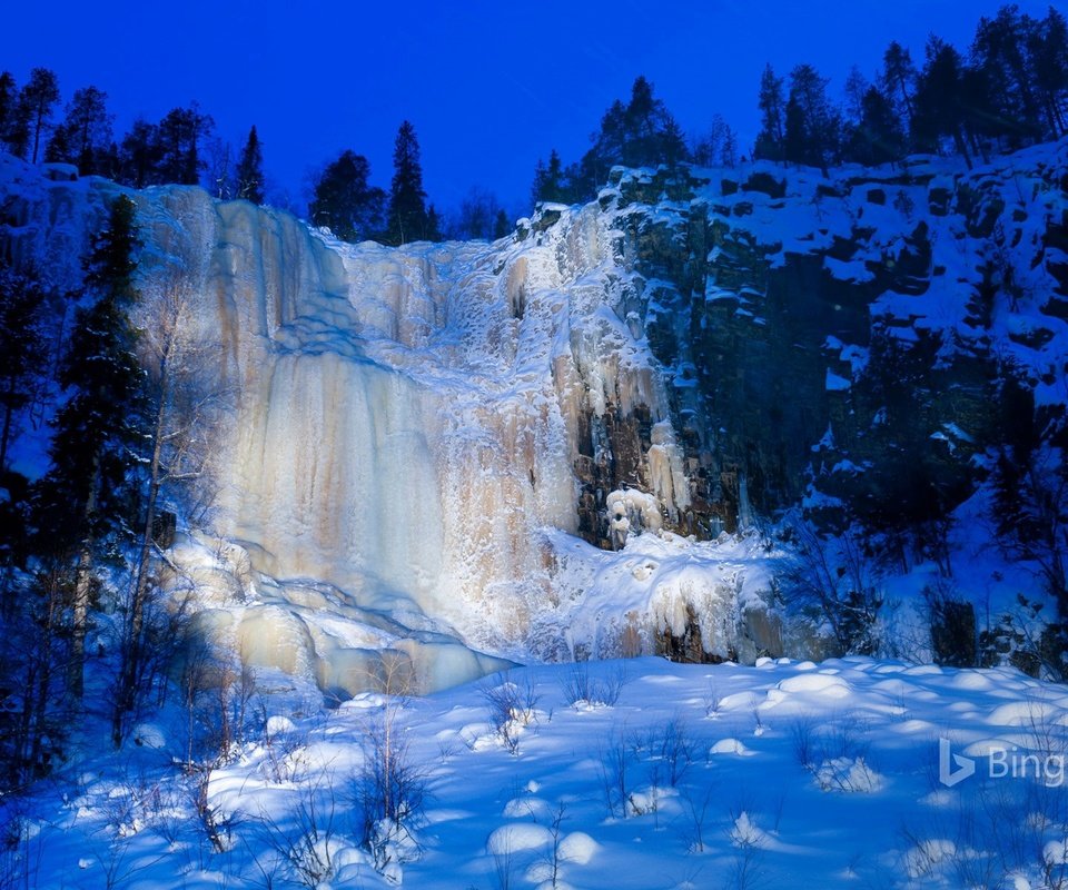 Обои природа, зима, водопад, лёд, финляндия, bing, nature, winter, waterfall, ice, finland разрешение 1920x1200 Загрузить