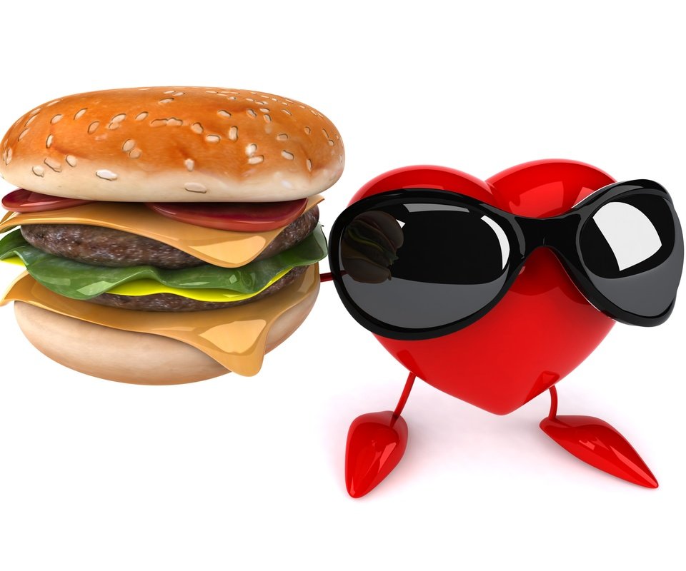 Обои сердце, сердечка, рендеринг, гамбургер, юмор, солнечные очки, 3d art, ренденринг, чизбургер, солнцезащитные очки, забавная, funny, heart, rendering, hamburger, humor, sunglasses, cheeseburger разрешение 6000x4000 Загрузить