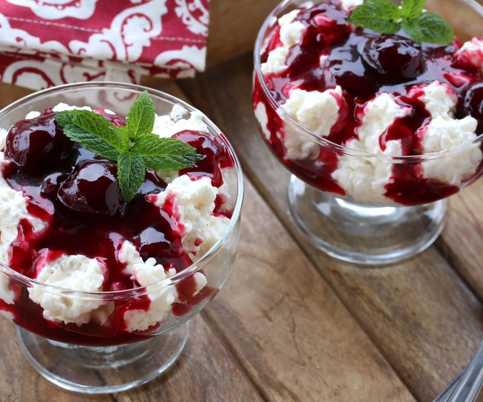 Обои мята, мороженое, ягоды, вишня, десерт, сироп, mint, ice cream, berries, cherry, dessert, syrup разрешение 3000x2000 Загрузить