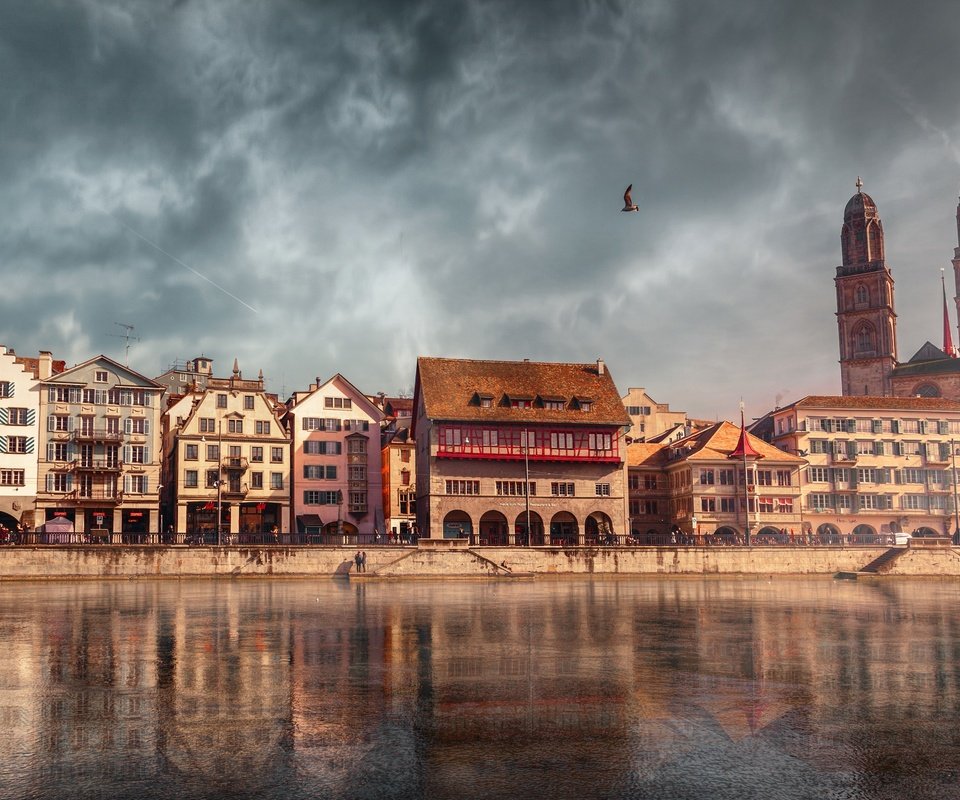 Обои река, швейцария, дома, набережная, цюрих, river, switzerland, home, promenade, zurich разрешение 2555x1600 Загрузить