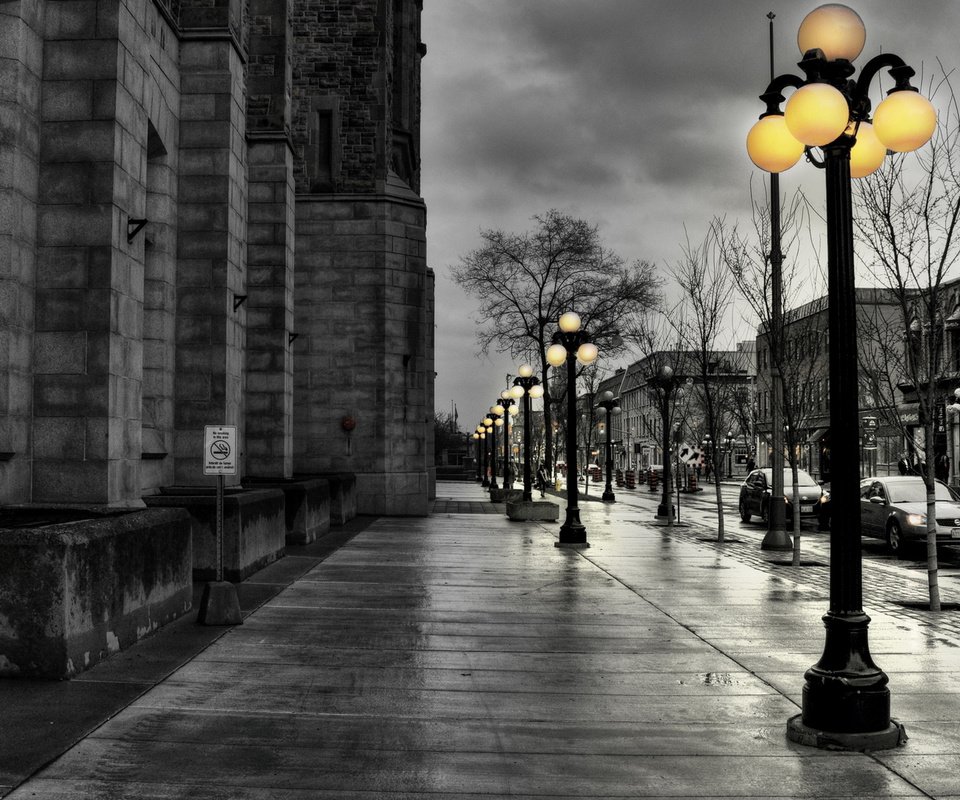 Обои дорога, улица, фонарь, пасмурно, после дождя, road, street, lantern, overcast, after the rain разрешение 1920x1080 Загрузить